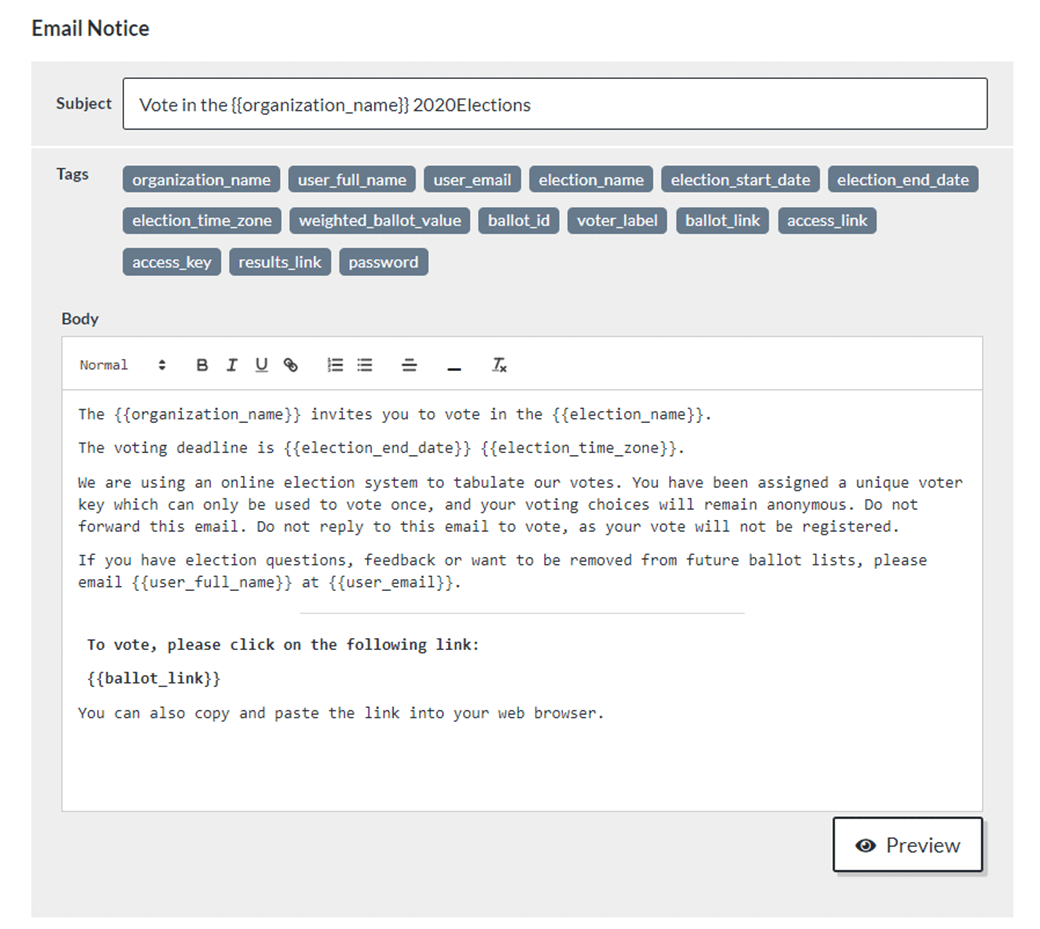 Screenshot of ElectionBuddy Setup Process – Step 1: add details, design ballot, add voters.
